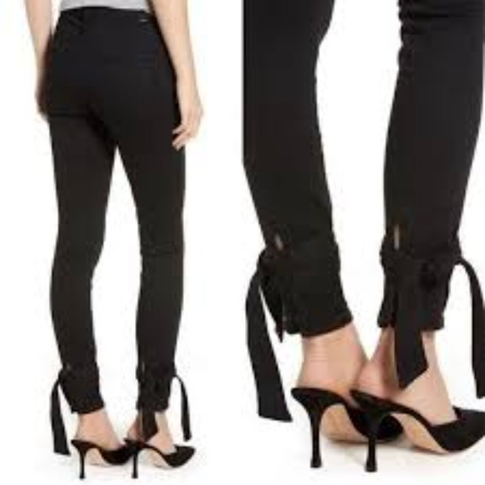 Mother High Waisted Tie-Bow Looker Ankle Jeans, Not Guilty (Black), Size 25
